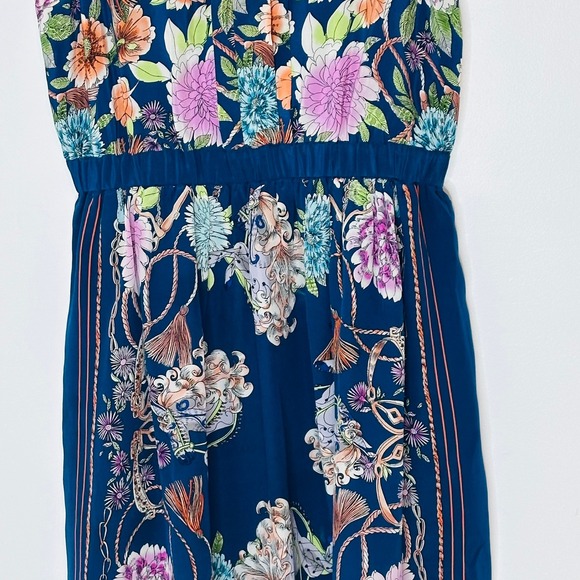 Moulinette Soeurs Navy Floral Silk Dress Womens Medium Gathered Waist Sleeveless - Picture 5 of 10